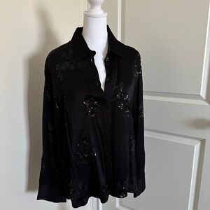 Zara Black Embellished Long Sleeve Blouse